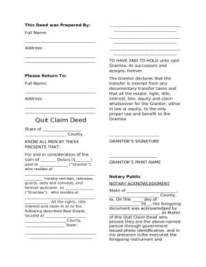 Quit Claim Deed : Get Your Free Sample Now! Doc Template | pdfFiller