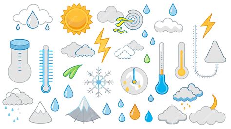 Weather forecast elements set temperature precipitation wind speed humidity and atmospheric ...
