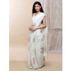 White Yellow Printed Linen Saree
