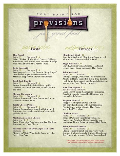 Provisions Restaurant & Catering menus in Port St Joe, Florida, United ...