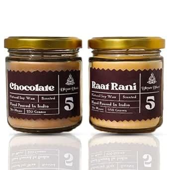 Chocolate and Raat Rani Scented Soy Wax Jar Candles | 250g Set of 2 Jar ...