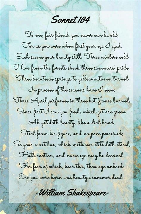 Shakespeare's Sonnet 104 for a Friend
