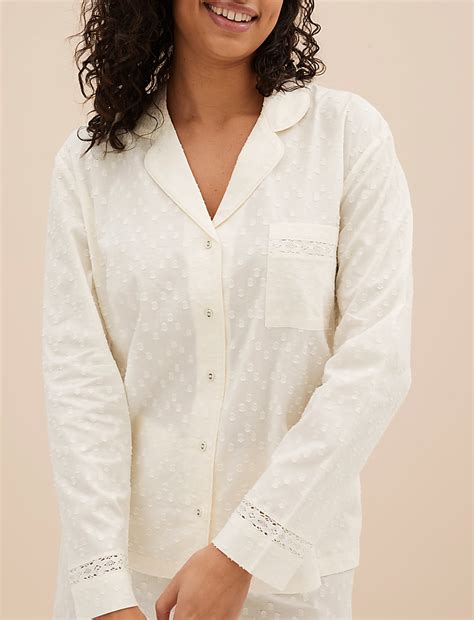 Buy Pure Cotton Lace Trim Pyjama Set at Marks & Spencer
