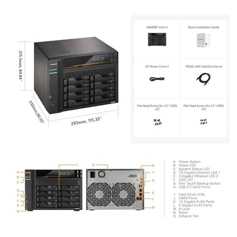 Asustor AS6808T Diskless 8-Bay NAS Ryzen 16GB ECC Dual 10GbE USB4 ...