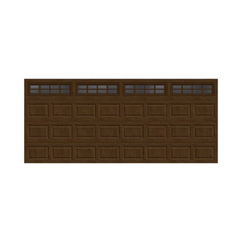 Classic Steel Garage Door with Frosted Windows in Walnut - 16 ft W x 8 ...