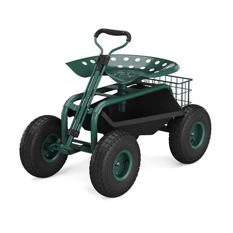 Pure Garden Rollbarer Gartenhocker Mit Werkzeugablage – Leichter Gartensitz Auf Rädern, Bis 90 Kg Belastbar