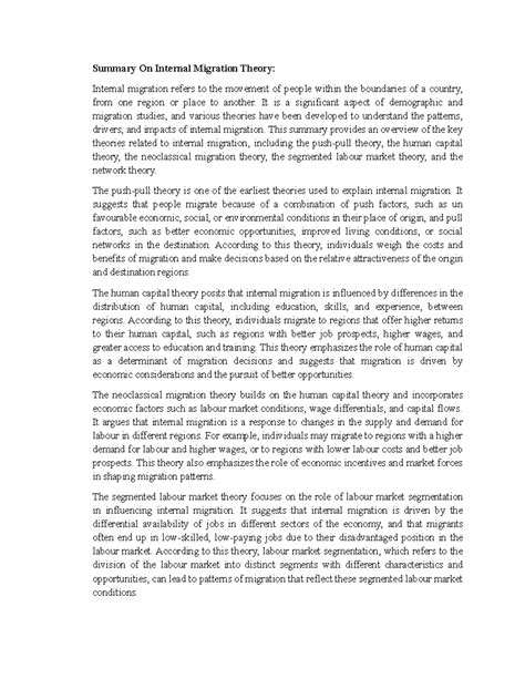 Summary On Internal Migration Theory - Summary On Internal Migration ...