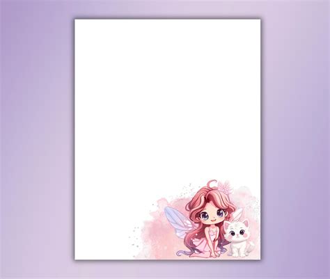 Fairy With Cat Printable Stationery Set-fairytale Writing Papers Lined ...