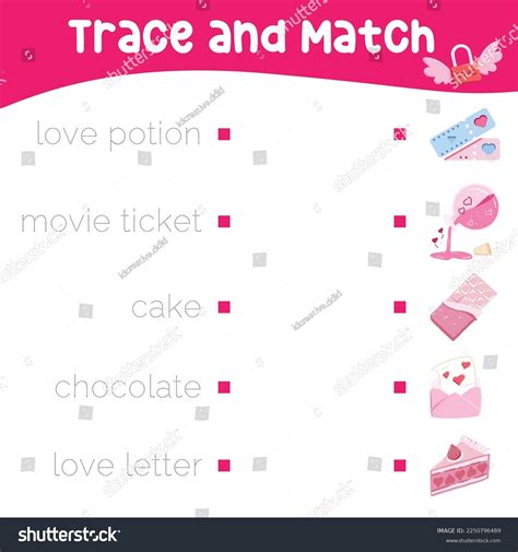 Trace Matching Words Images Educational Activity Stock Vector (Royalty ...