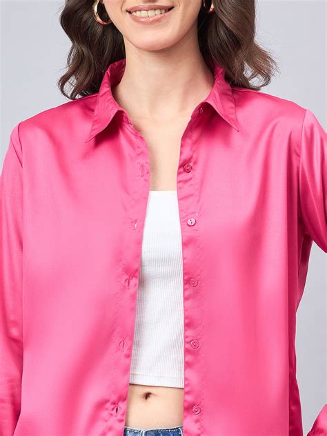 Style Quotient Women Fuchsia Pink Satin Regular Formal Shirt ...