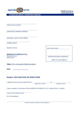Fillable Online Reclamation form - tudentski servis Agencija M servis ...