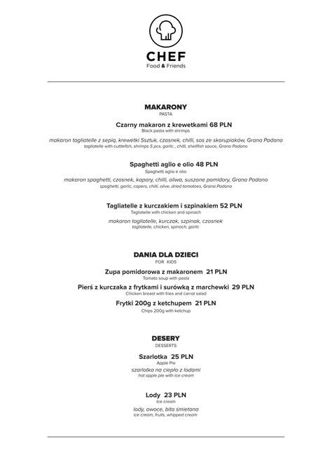 Menu at CHEF food&friends pub & bar, Gdańsk