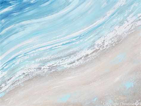 ORIGINAL Art Abstract Painting Aqua Blue Ocean Beach Coastal Decor – Contemporary Art by Christine