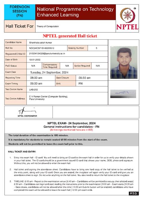 NOC24CS71S149300613 - Hall ticket of TOC satish kumar - Candidate Name ...