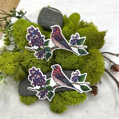 Purple Lilac Flowers and Purple Finch Bird Watercolor Art Sticker, New ...