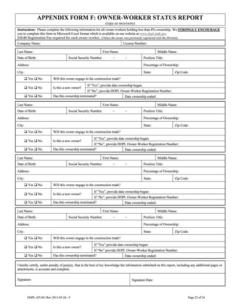 Utah Owner-Worker Status Report - Blank Fillable Template | Fill Out ...