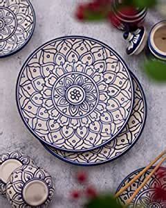 Buy The Decor Lane Blue Floral Ceramic Dinner Plates Dinnerware Serving ...