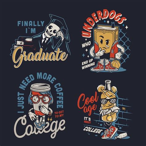 Vintage college funny characters labels | Free Vector