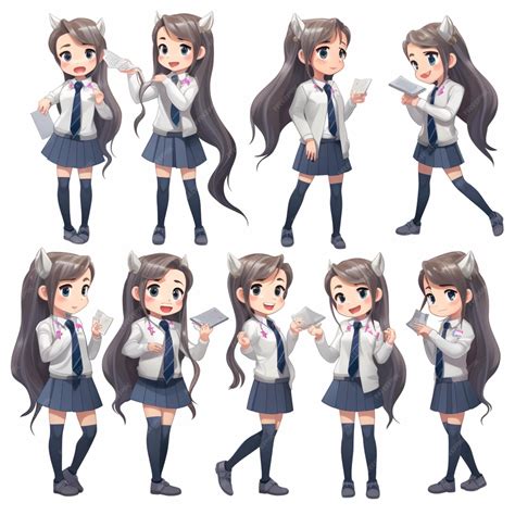 Premium Photo | Anime character poses of a girl in school uniform with ...