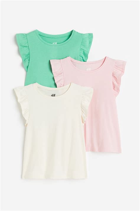 Green/Pink/Natural white 3-pack flutter-sleeved tops for kids | H&M IN