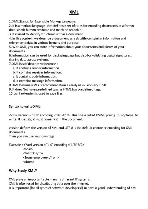 XML - Summary B.tech - XML 1. XML Stands for Extensible Markup Language ...