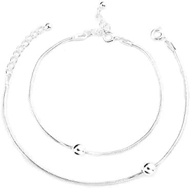 DHRUVS COLLECTION Exclusive 925 Pair of Pure Silver 1 Ball Anklet/Payal ...