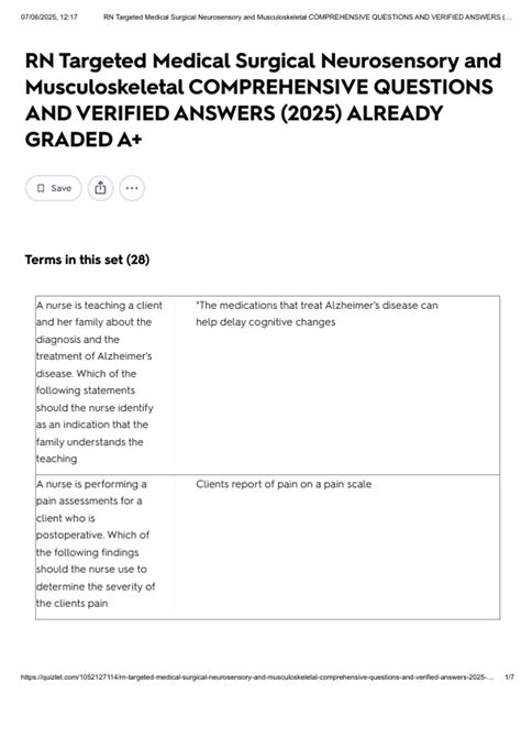 RN Targeted Medical Surgical Neurosensory and Musculoskeletal exam ...