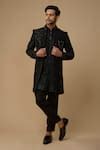 Buy Black Bamomariu Embroidered Dori Bead Silk Jacket Kurta Set For Men ...