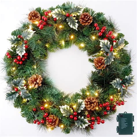 Amazon.com: Pre-Lit Christmas Wreath with Lights Artificial Christmas ...