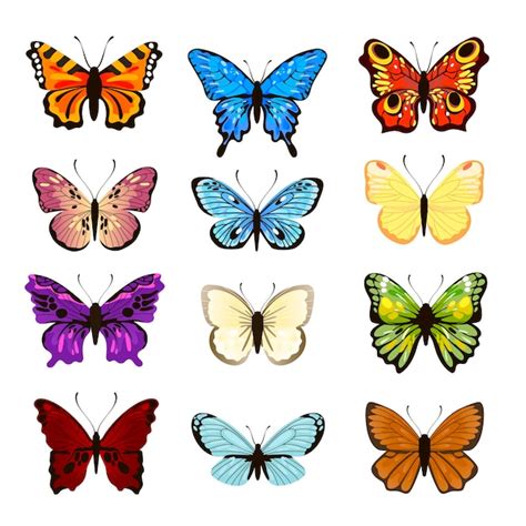 Set aquarel vlinders. Vectorillustraties van insecten met verschillende ...