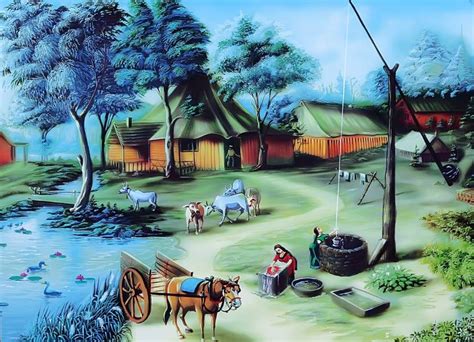 Beautiful village poster scenery Fine Art Print - Nature posters in ...