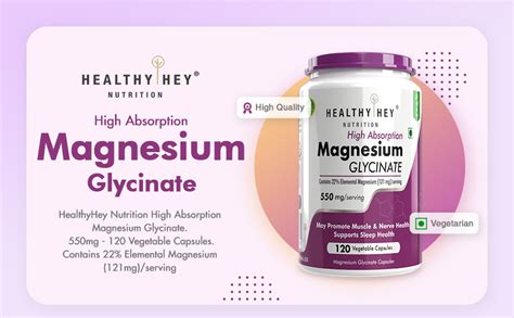 HealthyHey Nutrition High Absorption Magnesium Glycinate, 550mg - 120 ...