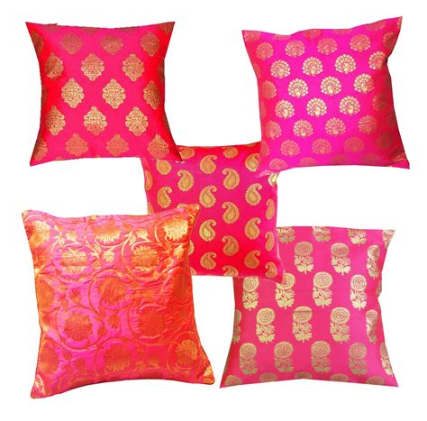 Buy Pink parrot- Jacquard silkmulti Colour Cushion Cover 16x16 inch-Set ...