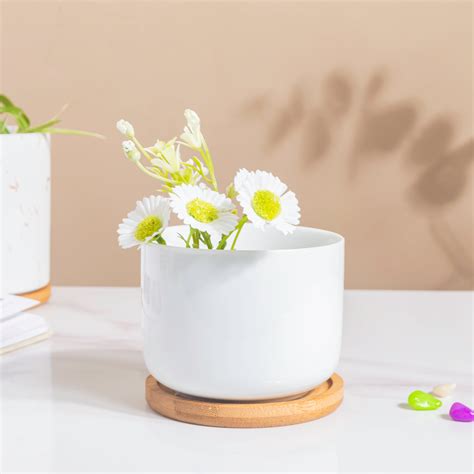 White Mosaic Ceramic Planter And Wooden Coaster Online - Premium ...