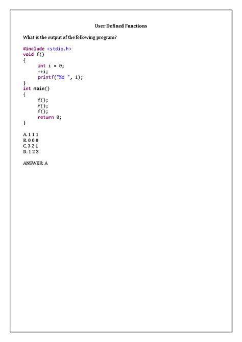 User Defined Functions MCQ - CSE 22 Final Exam Questions - Studocu