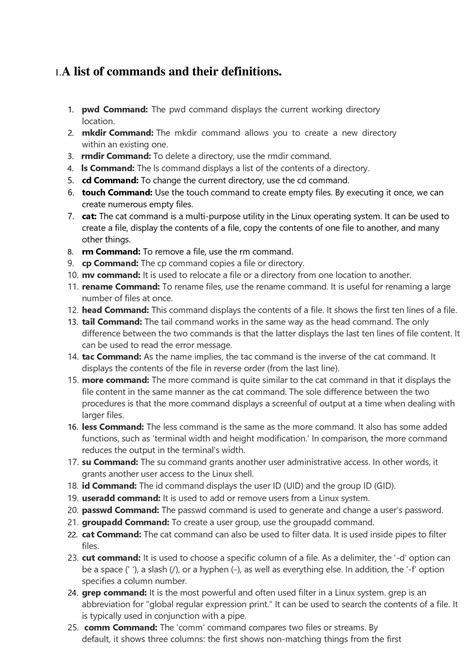 PCA1-Operating Systems Lab 39 - 1 list of commands and their ...