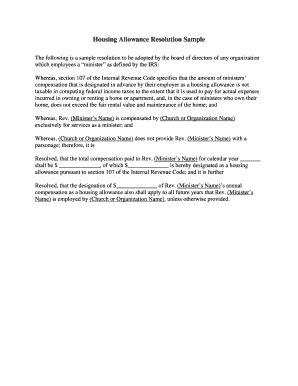 Fillable Online Housing Allowance Resolution Sample Fax Email Print ...