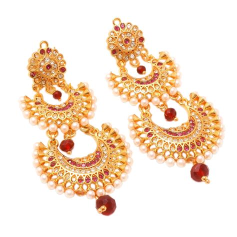 Jewar Mandi Earrings Kundan Ad Cz Multi-Gemstones Rajputi Jewelry for ...