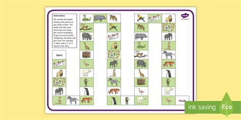 Zoo Vocabulary Race Board Game (teacher made) - Twinkl