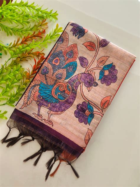 SOFT KOTA SILK CHECKS SAREE WITH KALAMKARI PALLU - WINE – Ethnusvilla