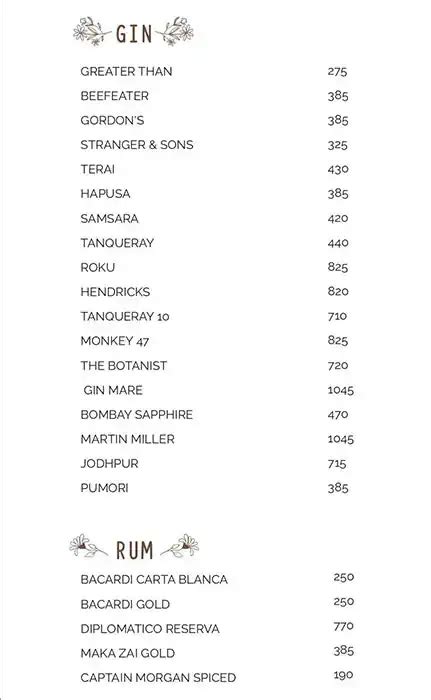 Menu at Eve, Mumbai