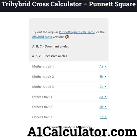 Trihybrid Cross Calculator – Punnett Square Free - A1Calculator