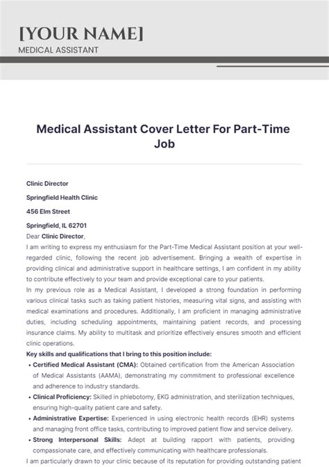 Free Medical Assistant Cover Letter For Part Time Job Template to Edit ...