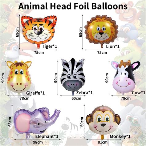 Buy Jungle Safari Animal Balloons, 7 Pcs Giant Tiger Lion Monkey Cow ...