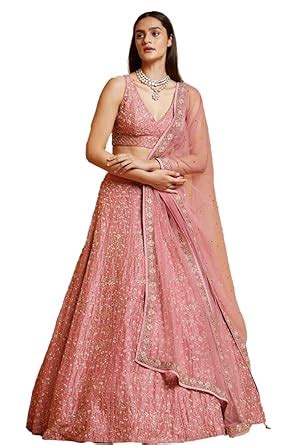 Buy JIHU CULTURE Women's Pink Malai Silk Semi-Stitched Lehenga Choli ...