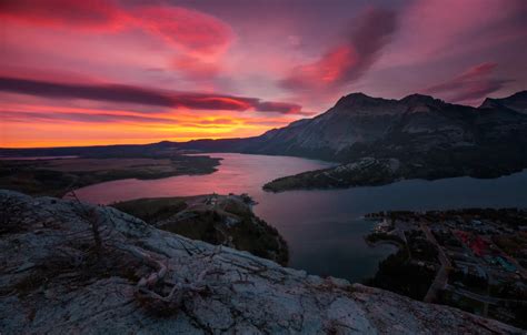 Wallpaper mountains, sunrise, Waterton Lake, Damn Eugene for mobile and ...