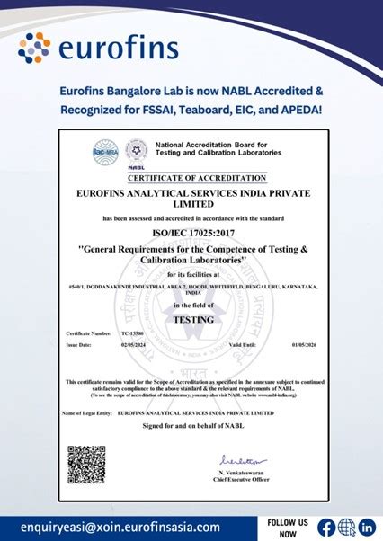Eurofins Analytical Services, Bangalore, Earns NABL Accreditation ...