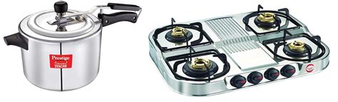 Prestige Stainless steel 4 Burner Gas Stove, Manual Ignition, Silver ...