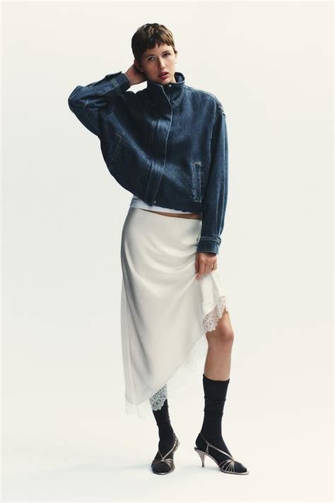 SATIN SKIRT WITH LACE TRIM - Oyster-white | ZARA India