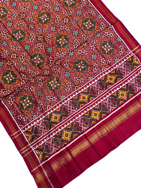 Orange Handloom Double Ikat Patan Patola Pure Silk Dupatta PD1P3PA124101604